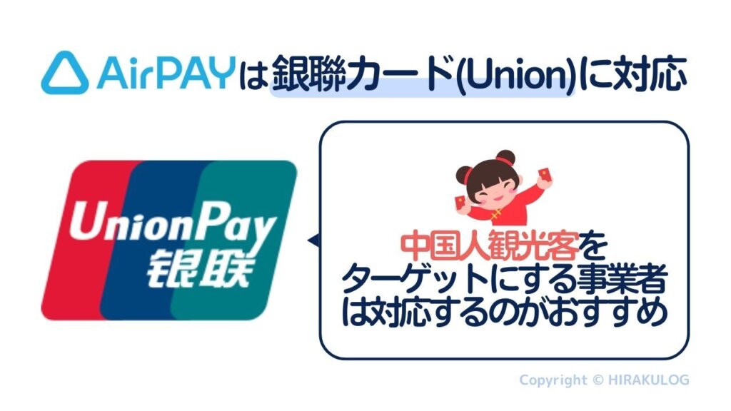 Airペイ(エアペイ)は銀聯カード（UNIONPAY）に対応