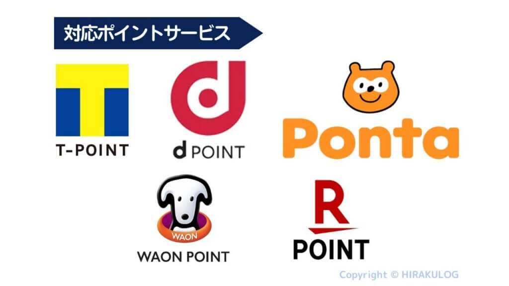 AirペイポイントではTポイント、dポイント、Pontaポイント、WAON POINT、楽天ポイントに対応できる