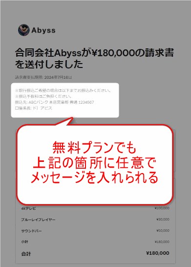 Square請求書は無料プランでもタイトル下に任意のメッセージを入れられる