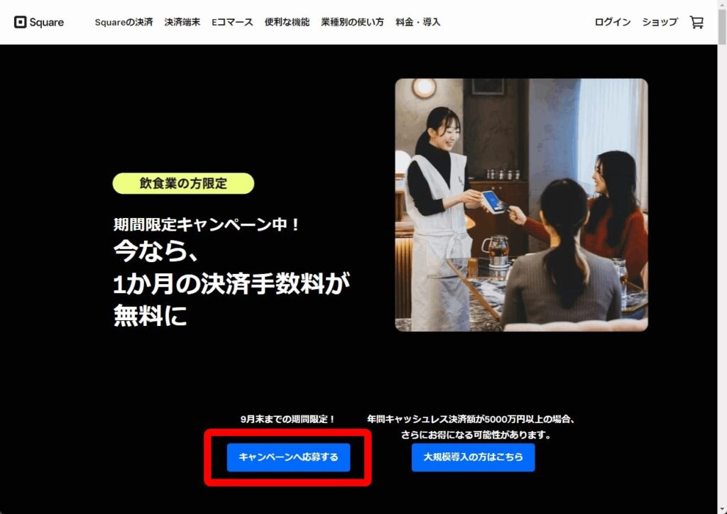 決済手数料1カ月無料キャンペーンページ